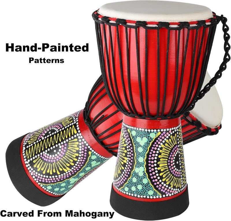 AIMEIS Goatskin Djembe Drum 10'' x 20'' African Hand Drum with Mahogany Body Hand Painted Pattern for Adults Drummer Beginners - Image 5